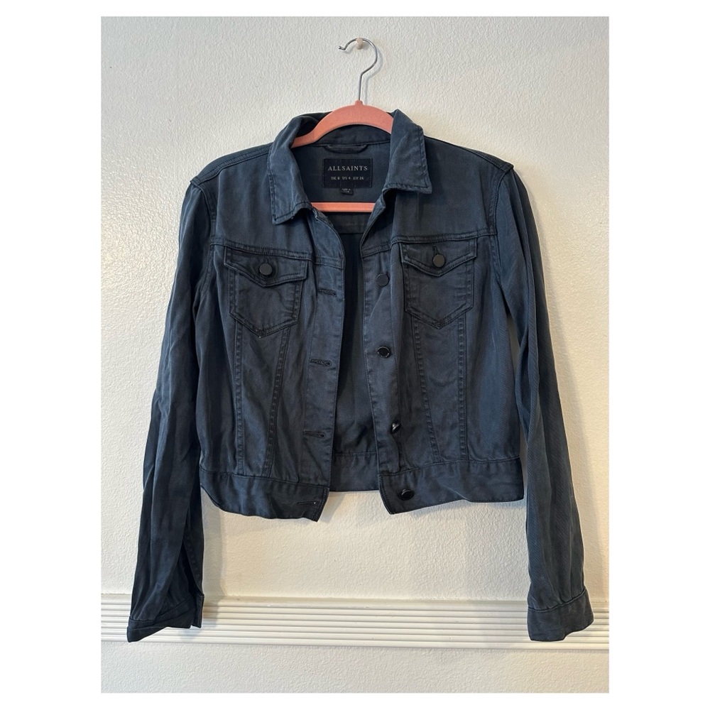 all saints cropped denim jacket
